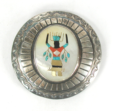 sterling silver belt buckle with Inlay Kachina