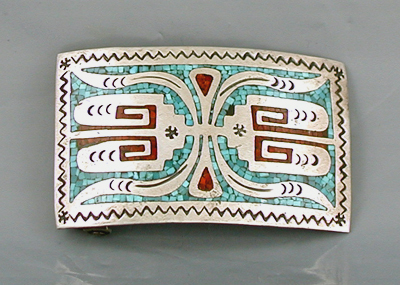 sterling silver and chip inlay belt buckle for 1 1/2 inch belt