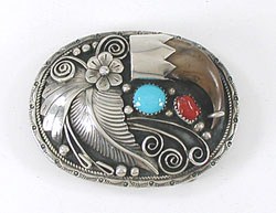 Authentic Native American New Old Stock sterling silver Claw Belt buckle with turquoise and coral by Navajo artist Linda Marble