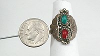 Navajo Sterling Silver Turquoise and Coral Ring