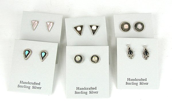 Lot of six pair of vintage NOS Sterling Silver and stone post earrings