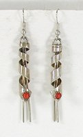 coral and sterling silver spiral wire earrings