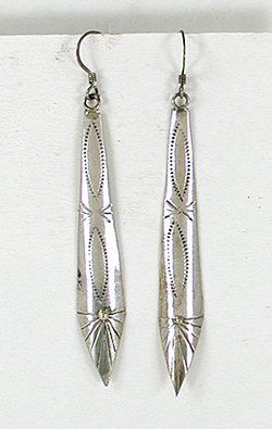 stamped sterling silver long wire earrings