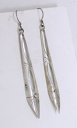 stamped sterling silver long wire earrings