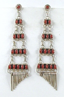 Authentic Native American sterling silver Coral Post earrings by Zuni artist Eddie Jarmillo