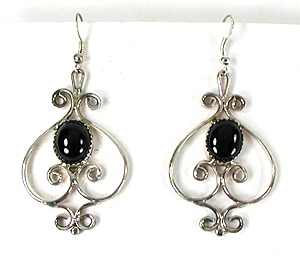 Authentic Native American new old stock sterling silver Onyx Wire earrings by Navajo artist Fatoya Yazzie