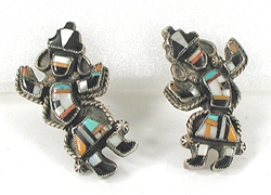 Sterling Silver and Stone Inlay Rainbowman Screw-back Earrings