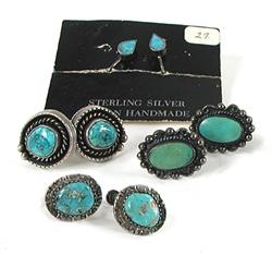 Sterling Silver and Turquoise Lot of 4 Pair Screw-back Earrings