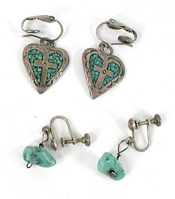 Sterling Silver and Turquoise Lot of 2 Pair Earrings