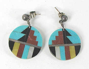 multi-stone inlay on mother of pearl discs post earrings