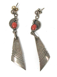 sterling silver and coral dangle post earrings