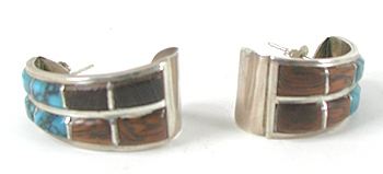 Authentic Native American sterling silver and inlay half loop post earrings sold Gilbert Ortega Enterprises