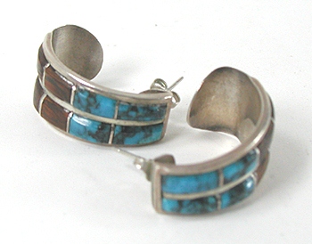 Authentic Native American sterling silver and inlay half loop post earrings sold Gilbert Ortega Enterprises