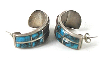 Authentic Native American sterling silver and inlay half loop post earrings sold Gilbert Ortega Enterprises