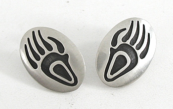 Authentic Native American sterling silver Bear Paw Post earrings by Hopi artist Elgene Sehongva
