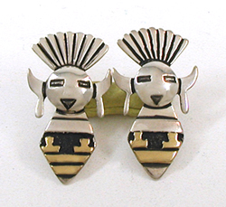Authentic Native American sterling silver and gold Kachina post earrings by Navajo artist Tommy Singer