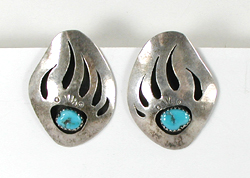 shadowbox sterling silver and turquoise bear paw earrings post style