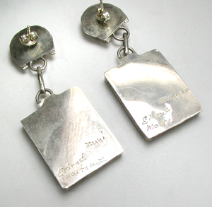 sterling silver post earrings with inlay of turquoise and mother of pearl by Zuni artisan Eldred Martinez