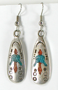 sterling silver chip inlay Peyote Bird wire-style earrings