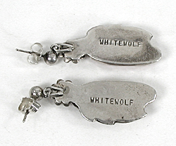 post earrings of sterling silver and coral marked WHITEWOLF