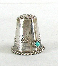 Antique Vintage sterling silver and turquoise Thimble New Old Stock