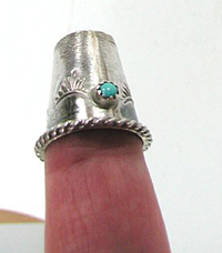 Antique Vintage sterling silver and turquoise Thimble New Old Stock