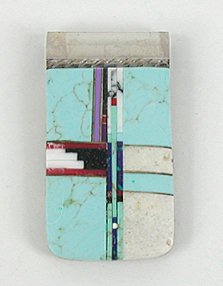 Vintage NOS sterling silver Multi-stone Inlay money clip