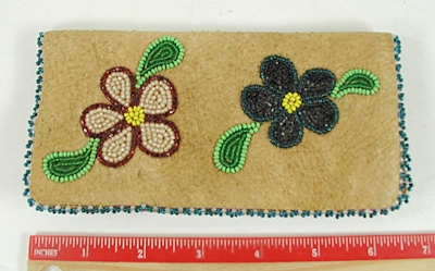 vintage beaded suede leather check book cover