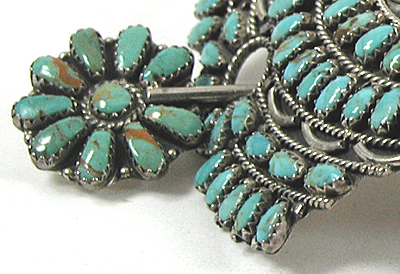 Authentic Native American turquoise and sterling silver Petit Point Cluster Stick Barrette by Navajo artisan Larry Moses Begay