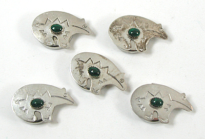 sterling silver Bear Button Covers with Malachite