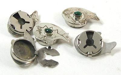 sterling silver Bear Button Covers with Malachite