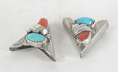 sterling silver and Turquoise and Coral Collar Tips