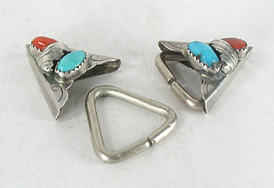 sterling silver and Turquoise and Coral Collar Tips