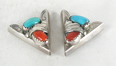sterling silver and Turquoise and Coral Collar Tips