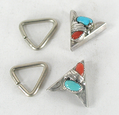 sterling silver and Turquoise and Coral Collar Tips