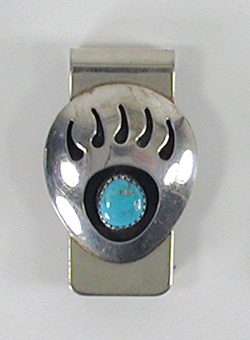 sterling silver and turquoise bear paw money clip