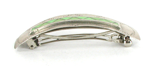 stamped sterling silver barrette with turquoise inlay