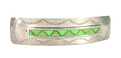 stamped sterling silver barrette with turquoise inlay