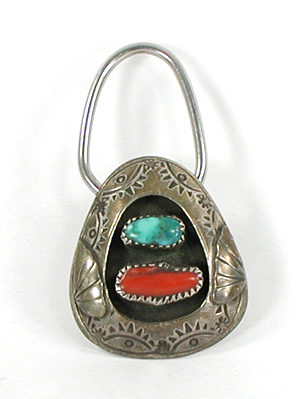 sterling silver shadow box key ring with turquoise and coral