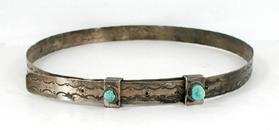 stamped sterling silver and turquoise hatband