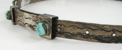 stamped sterling silver and turquoise hatband