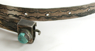 stamped sterling silver and turquoise hatband