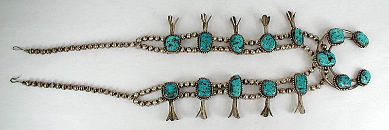 Vintage Native American Turquoise Nugget Squash Blossom Necklace