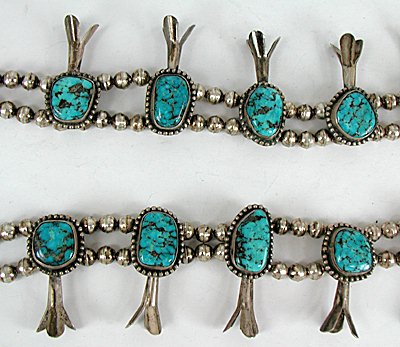 Authentic Vintage Native American Turquoise Nugget Squash Blossom Necklace