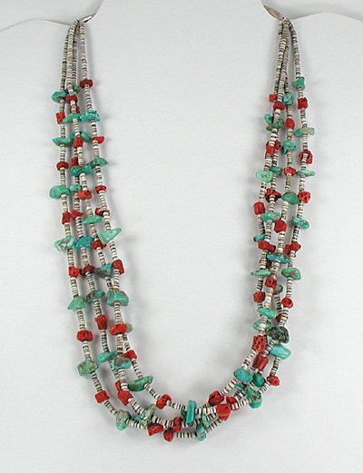 Vintage Tribal Kuchi Turquoise And Coral Necklace 1960s UNWORN 