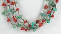 Vintage Santo Domingo 4 strand turquoise and coral necklace