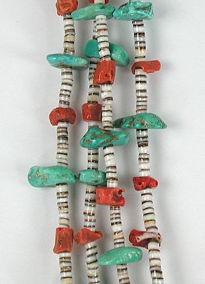 Authentic Vintage Santo Domingo Turquoise and Coral Heishi Necklace