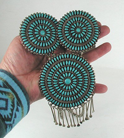Authentic Native American Vintage sterling silver Turquoise Petit Point Set by Navajo Phillip Byjoe