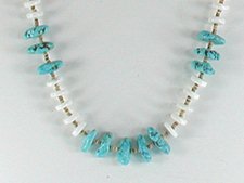 Turquoise and White Shell Necklace 30 inch