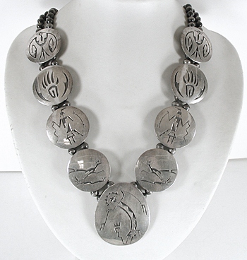 Authentic Vintage Native American sterling silver squash Blossom Style sterling silver overlay necklace 25 inch by Navajo Willie Yazzie